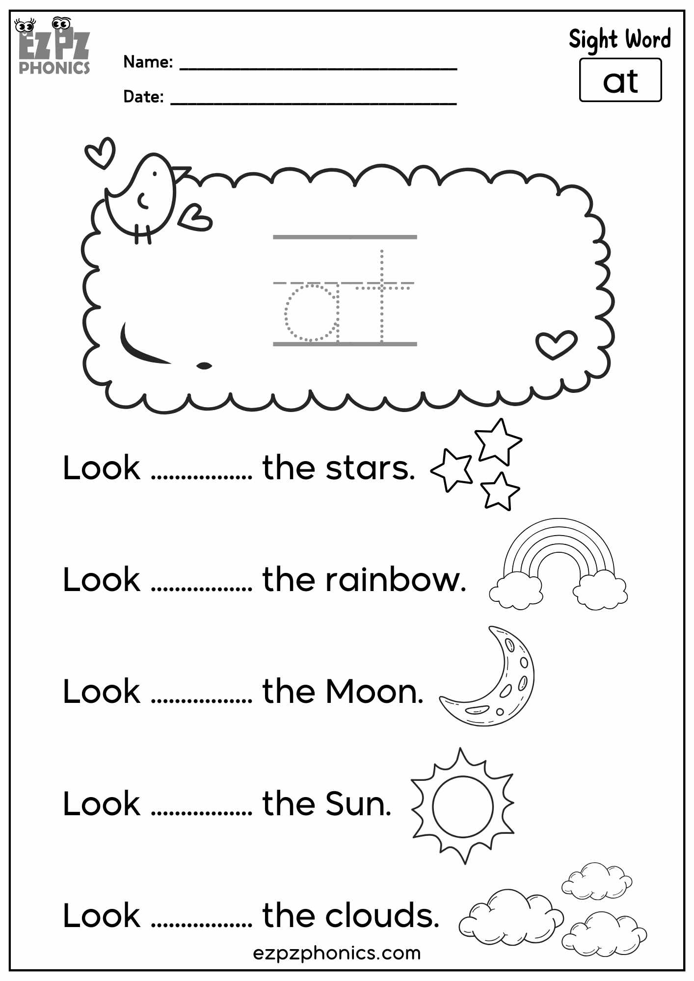 “At” Sight Word Sentences – Fun Practice for Kindergarten & First Grade PDF Download